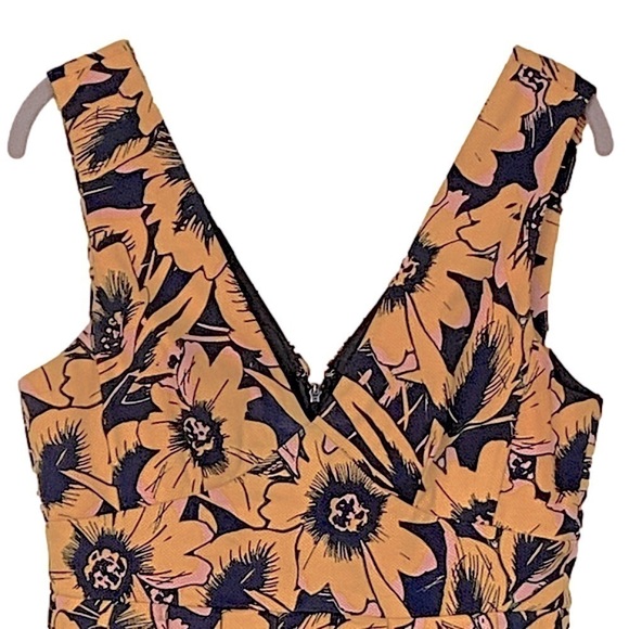 J. Crew Piqué Tailored Dress Double V Neck Navy Floral Yellow Pink Size 6 EUC - Picture 10 of 16